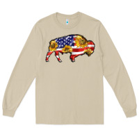 Mushroom bison amerıcan flag Long Sleeve Tee - BarkalooDesign
