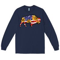 Navy bison amerıcan flag Long Sleeve Tee - BarkalooDesign