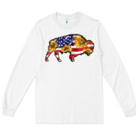 White bison amerıcan flag Long Sleeve Tee - BarkalooDesign