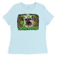 Baby Blue lucky heifer with glasses st patricks Ladies Tee - Artiststas