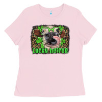 Bubblegum Pink lucky heifer with glasses st patricks Ladies Tee - Artiststas