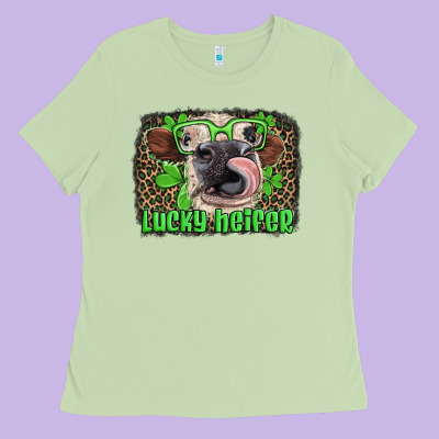 Lucky Heifer With Glasses St Patricks Ladies Tee Designed By Artiststas