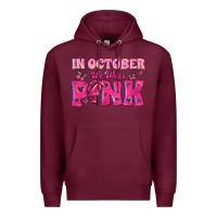 Burgundy In October We Wear Pink Premium Hoodie - texasbilliewilder