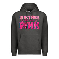 Charcoal Heather In October We Wear Pink Premium Hoodie - texasbilliewilder