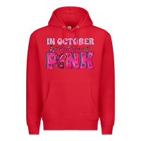 Red In October We Wear Pink Premium Hoodie - texasbilliewilder