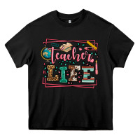 Black Teacher life leopard frame Heavy Core Tee - LillyAllenDesigns