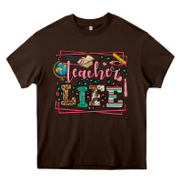 Chocolate Brown Teacher life leopard frame Heavy Core Tee - LillyAllenDesigns