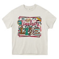 Cream Teacher life leopard frame Heavy Core Tee - LillyAllenDesigns