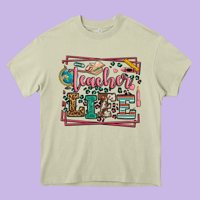Teacher Life Leopard Frame Heavy Core Tee Designed By Lillyallendesigns