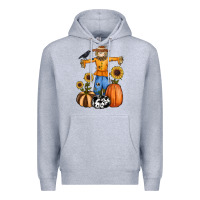 Heather Grey pumpkin sunflower fall scarecrow Premium Hoodie - RanaPortraitStore