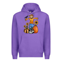 Purple pumpkin sunflower fall scarecrow Premium Hoodie - RanaPortraitStore