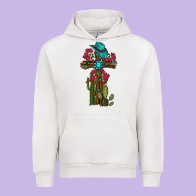 Cross Gemstone Cactus Roses Cowboy Hat Urban Hoodie Designed By Ranaportraitstore