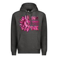 Charcoal Heather In October We Wear Pink Sunflower Premium Hoodie - texasbilliewilder