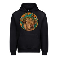 Black fall highland cow round Urban Hoodie - RanaPortraitStore