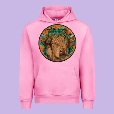 Fall Highland Cow Round Urban Hoodie Designed By Ranaportraitstore