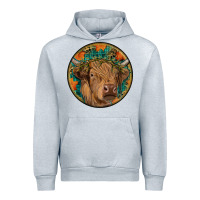 Heather Grey fall highland cow round Urban Hoodie - RanaPortraitStore