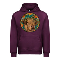 Mauve Wine fall highland cow round Urban Hoodie - RanaPortraitStore
