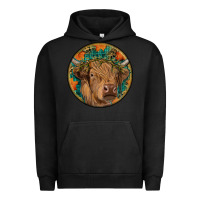 Pigment Black fall highland cow round Urban Hoodie - RanaPortraitStore