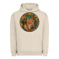 Pigment French Oak fall highland cow round Urban Hoodie - RanaPortraitStore