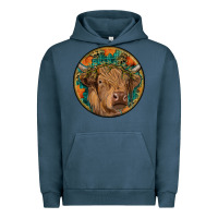 Pigment Midnight Navy fall highland cow round Urban Hoodie - RanaPortraitStore