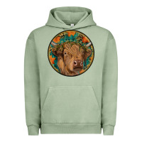 Pigment Oil Green fall highland cow round Urban Hoodie - RanaPortraitStore