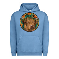 Pigment Pebble Blue fall highland cow round Urban Hoodie - RanaPortraitStore