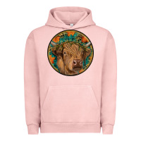 Pigment Salmon fall highland cow round Urban Hoodie - RanaPortraitStore