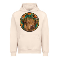 Sandshell fall highland cow round Urban Hoodie - RanaPortraitStore