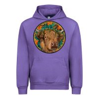 Tulip fall highland cow round Urban Hoodie - RanaPortraitStore