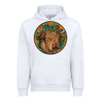 White fall highland cow round Urban Hoodie - RanaPortraitStore