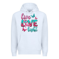 White Live Love Fight Breast Cancer Premium Hoodie - texasbilliewilder