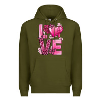 Army Green Love Cancer with Heart Premium Hoodie - texasbilliewilder