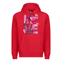 Red Love Cancer with Heart Premium Hoodie - texasbilliewilder
