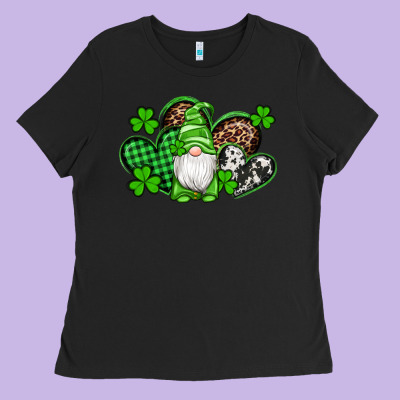 St Patricks Day Gnome With Western Hearts Ladies Tee Designed By Artiststas