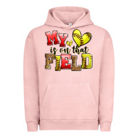 Pigment Salmon my heart is on that field softball Urban Hoodie - Zillion Design Studio