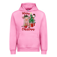 Fuchsia Pink merry christmas pig Urban Hoodie - RanaPortraitStore