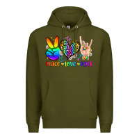 Army Green peace love rock Premium Hoodie - Zillion Design Studio