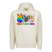 Oatmeal Heather peace love rock Premium Hoodie - Zillion Design Studio