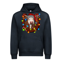 Navy christmas horseshoe with hereford cow Urban Hoodie - RanaPortraitStore