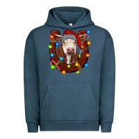 Pigment Midnight Navy christmas horseshoe with hereford cow Urban Hoodie - RanaPortraitStore