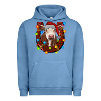 Pigment Pebble Blue christmas horseshoe with hereford cow Urban Hoodie - RanaPortraitStore