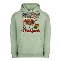Pigment Oil Green Texas Longhorn Merry Christmas Urban Hoodie - RanaPortraitStore
