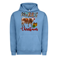 Pigment Pebble Blue Texas Longhorn Merry Christmas Urban Hoodie - RanaPortraitStore