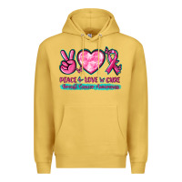 Antique Gold Peace Love Cure Breast Cancer Awareness Premium Hoodie - texasbilliewilder