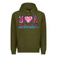 Army Green Peace Love Cure Breast Cancer Awareness Premium Hoodie - texasbilliewilder