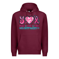 Burgundy Peace Love Cure Breast Cancer Awareness Premium Hoodie - texasbilliewilder