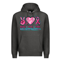 Charcoal Heather Peace Love Cure Breast Cancer Awareness Premium Hoodie - texasbilliewilder