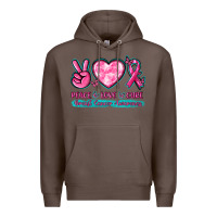 Coffee Peace Love Cure Breast Cancer Awareness Premium Hoodie - texasbilliewilder