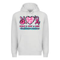 Dove Grey Peace Love Cure Breast Cancer Awareness Premium Hoodie - texasbilliewilder