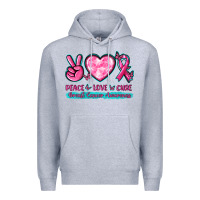 Heather Grey Peace Love Cure Breast Cancer Awareness Premium Hoodie - texasbilliewilder
